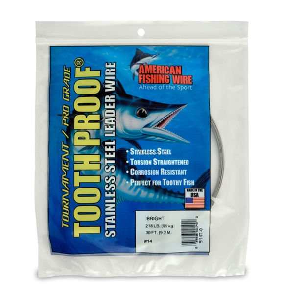 Picture of Afw #14 Toothproof Stainless Steel Single Strand Leader, 218 LB (99 Kg) Test, .033 IN (0.84 Mm) Dia, Bright, 30 FT (9.2 M)