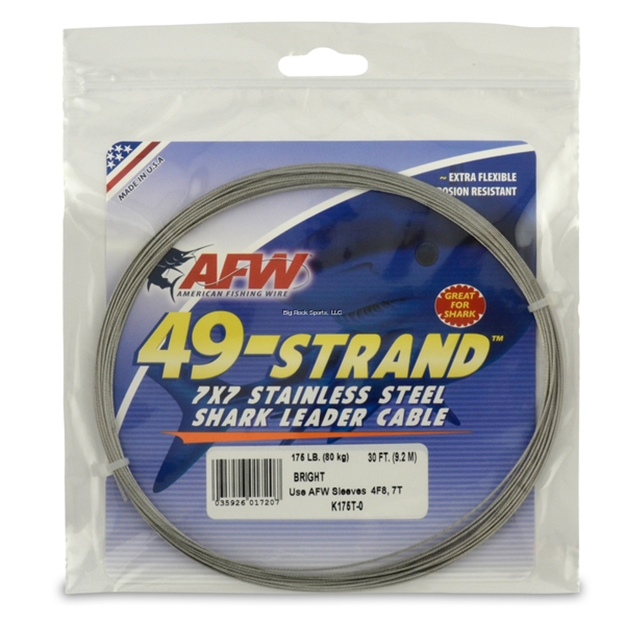 Picture of Afw 49 Strand, 7X7 Stainless Steel Shark Leader Cable, 175Lb (80Kg) Test, .036In (0.91Mm) Dia, Bright, 30 FT (9.2M)