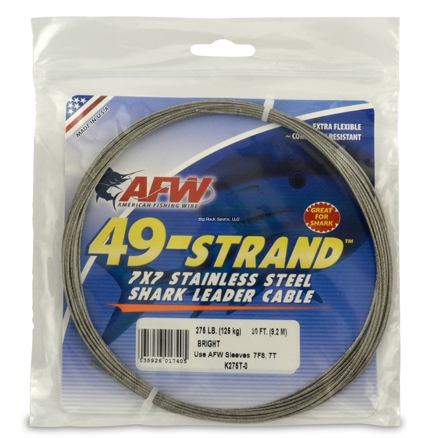 Picture of Afw 49 Strand, 7X7 Stainless Steel Shark Leader Cable, 275Lb (125Kg) Test, .045In (1.14Mm) Dia, Bright, 30 FT (9.2M)