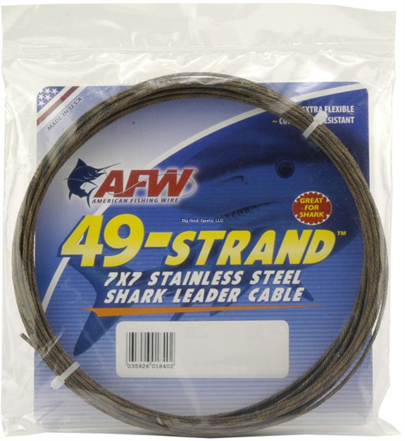 Picture of Afw 49 Strand, 7X7 Stainless Steel Shark Leader Cable, 600 LB (273 Kg) Test, .072 IN (1.83 Mm) Diam, Camo, 30 FT (9.2 M)