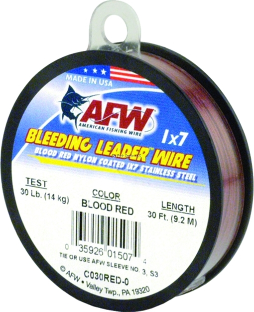 Picture of Afw Bleeding Leader Wire, Nylon Coated 1X7 Stainless, 30 LB (14 Kg) Test, .024 IN (0.61 Mm) Dia, Red, 30 FT