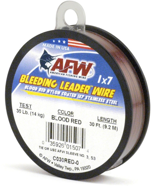 Picture of Afw Bleeding Leader Wire, Nylon Coated 1X7 Stainless, 60 LB (27 Kg) Test, .032 IN (0.81 Mm) Dia, Red, 30 FT
