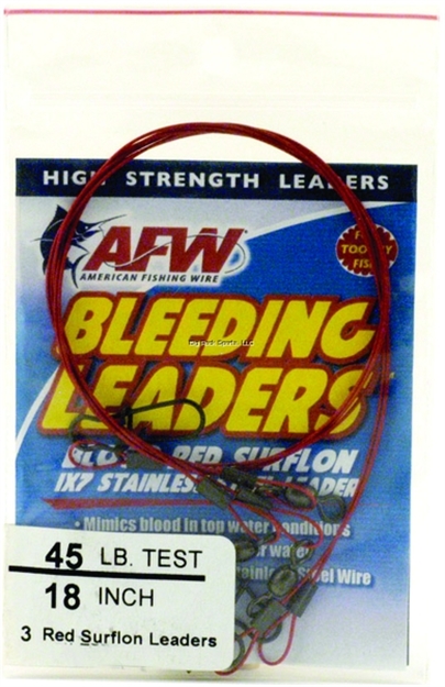 Picture of Afw Bleeding Leaders, Nylon Coated 1X7 Stainless, Duolocksnap, 30Lb (14Kg) Test, .024In (0.61Mm) Dia, Red, 12In 3 PC