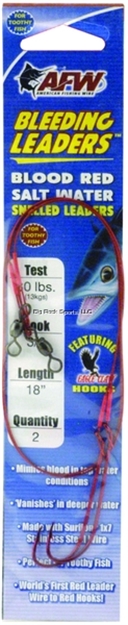 Picture of Afw Bleeding Leaders With 6/0 Eagle Claw Snelled Hooks, 60 LB (27 Kg) Test, .032 IN (0.81 Mm) Dia, Red, 18 IN 2 PC