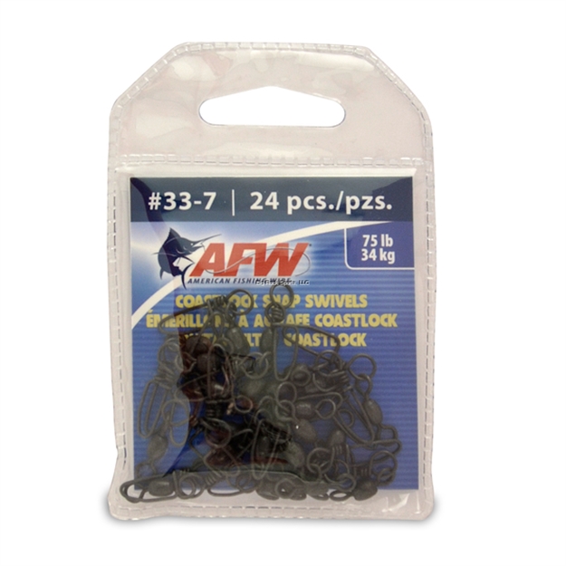 Picture of Afw Brass Coastlock Snap Swivels, Size #7, 75 LB (34 Kg) Test, Black, 24 PC