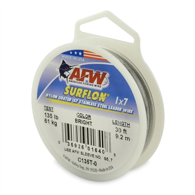 Picture of Afw Surflon, Nylon Coated 1X7 Stainless Leader Wire, 135 LB Test, .041 IN (1.04 Mm) Dia, Bright, 30 FT