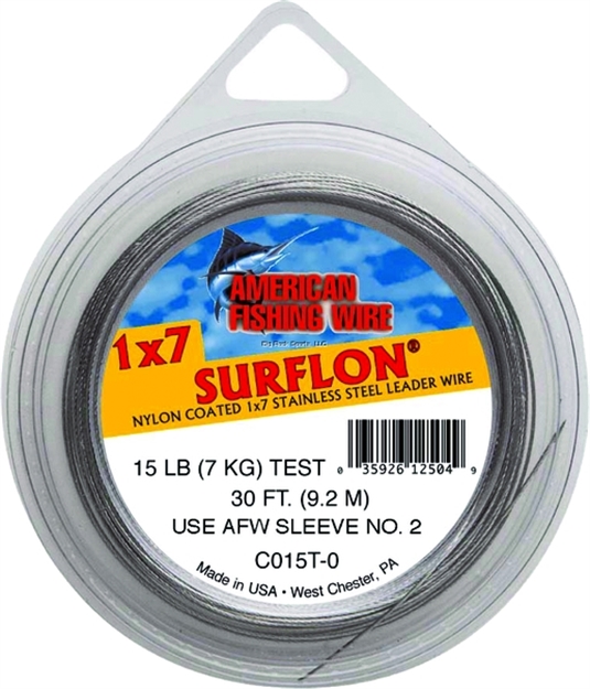 Picture of Afw Surflon, Nylon Coated 1X7 Stainless Leader Wire, 20 LB (9 Kg) Test, .024 IN (0.61 Mm) Dia, Bright, 30 FT