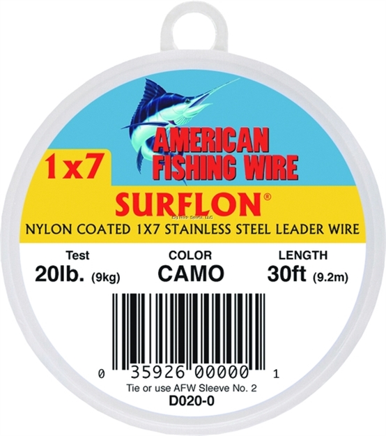 Picture of Afw Surflon, Nylon Coated 1X7 Stainless Leader Wire, 20 LB (9 Kg) Test, .024 IN (0.61 Mm) Dia, Camo, 30 FT