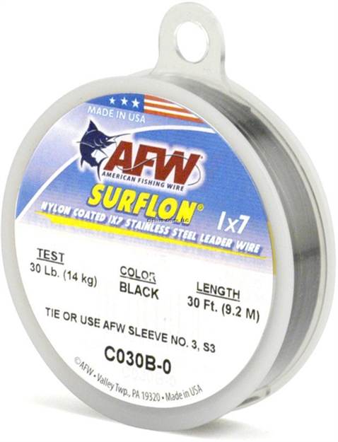 Picture of Afw Surflon, Nylon Coated 1X7 Stainless Leader Wire, 30 LB (14 Kg) Test, .024 IN (0.61 Mm) Dia, Black, 30 FT