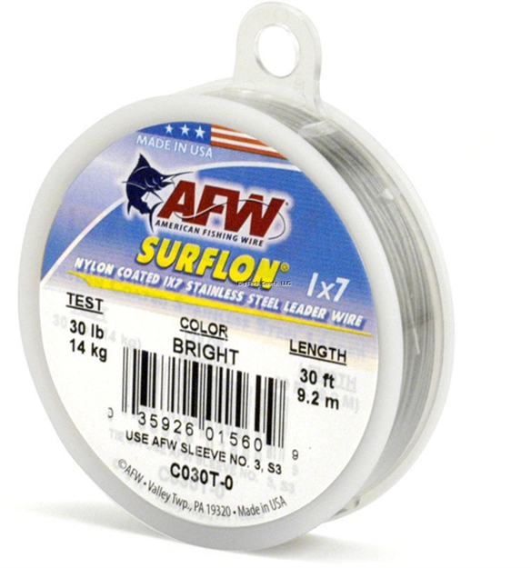 Picture of Afw Surflon, Nylon Coated 1X7 Stainless Leader Wire, 30 LB (14 Kg) Test, .024 IN (0.61 Mm) Dia, Bright, 30 FT
