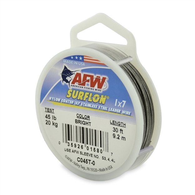 Picture of Afw Surflon, Nylon Coated 1X7 Stainless Leader Wire, 45 LB (20 Kg) Test, .028 IN (0.71 Mm) Dia, Bright, 30 FT