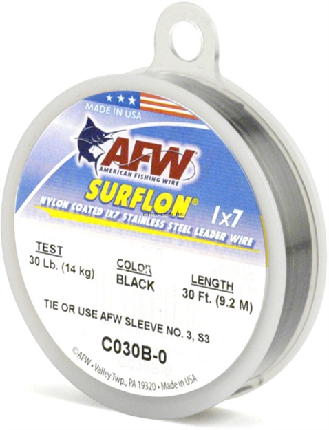 Picture of Afw Surflon, Nylon Coated 1X7 Stainless Leader Wire, 60 LB (27 Kg) Test, .032 IN (0.81 Mm) Dia, Black, 30 FT