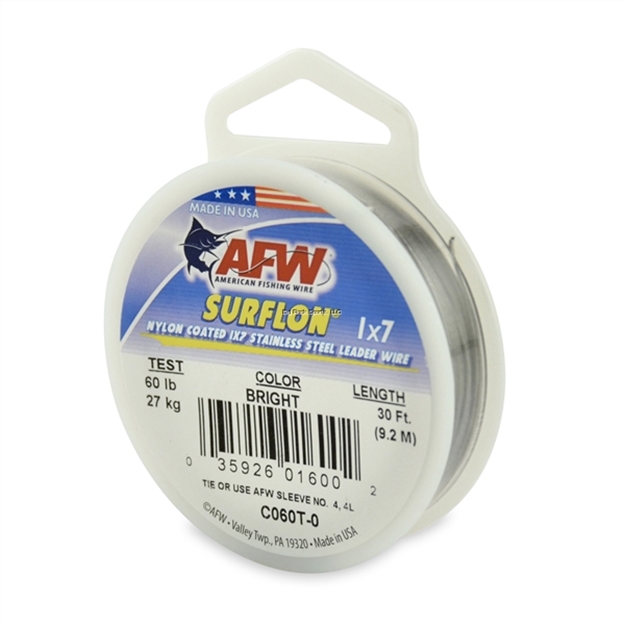 Picture of Afw Surflon, Nylon Coated 1X7 Stainless Leader Wire, 60 LB (27 Kg) Test, .032 IN (0.81 Mm) Dia, Bright, 30 FT
