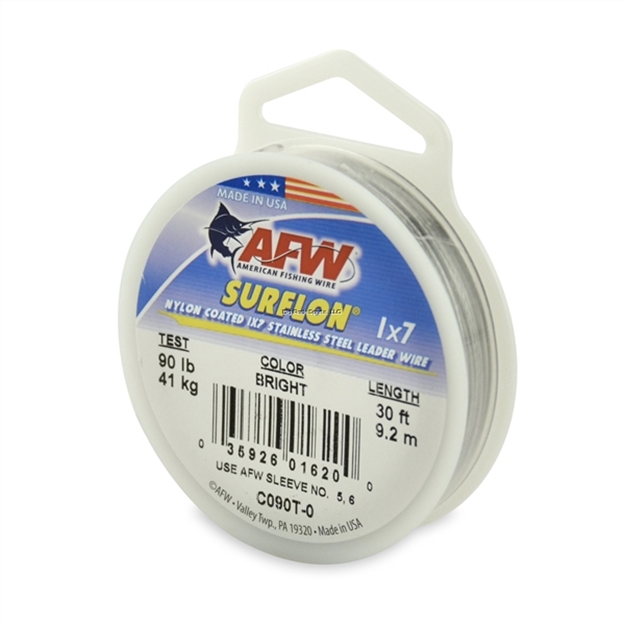 Picture of Afw Surflon, Nylon Coated 1X7 Stainless Leader Wire, 90 LB (41 Kg) Test, .036 IN (0.91 Mm) Dia, Bright, 30 FT