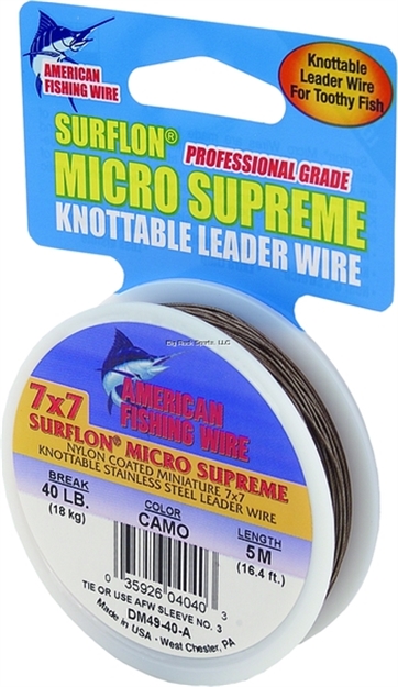 Picture of Afw Surflonmicrosupreme, Nylon Coated 7X7 Stainless Leader Wire, 40 LB (18 Kg) Test, .024 IN (0.61 Mm) Dia, Camo, 16.4 FT