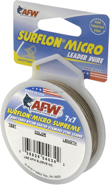 Picture of Afw Surflonmicrosupreme, Nylon Coated 7X7 Stainless Leader Wire, 65 LB (30 Kg) Test, .030 IN (0.76 Mm) Dia, Camo, 16.4 FT