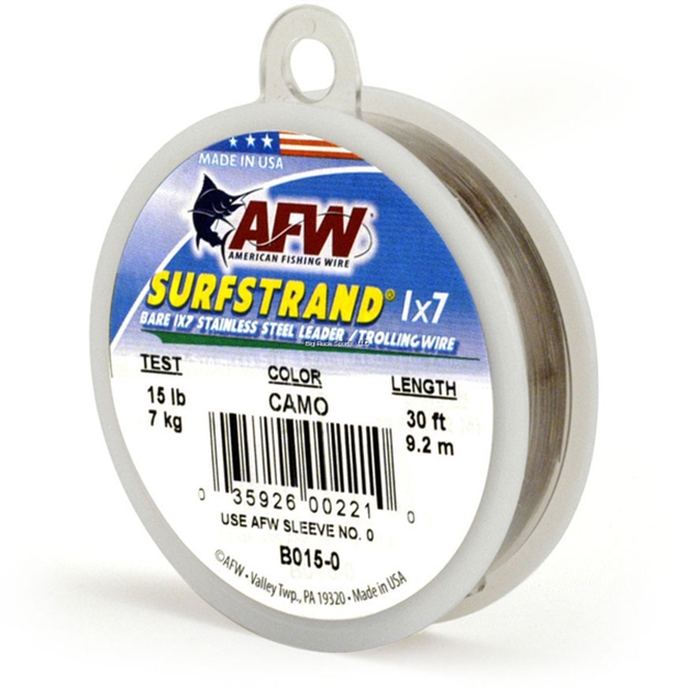 Picture of Afw Surfstrand, Bare 1X7 Stainless Steel Leader Wire, 135 LB Test, .027 IN (0.69 Mm) Dia, Camo, 30 FT (9.2 M)