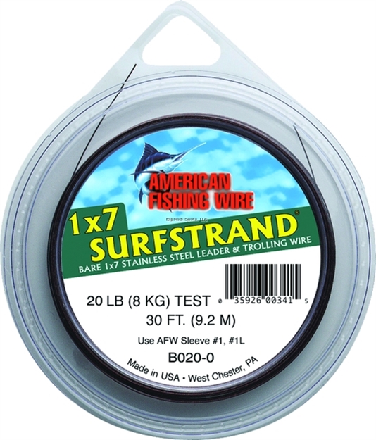 Picture of Afw Surfstrand, Bare 1X7 Stainless Steel Leader Wire, 15 LB (7 Kg) Test, .010 IN (0.25 Mm) Dia, Camo, 30 FT (9.2 M)