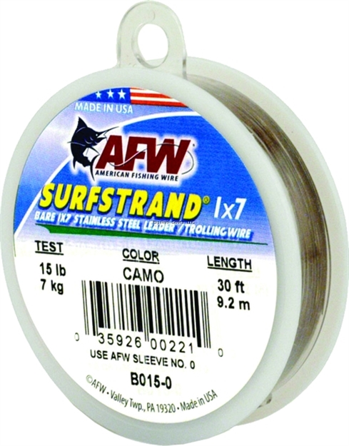 Picture of Afw Surfstrand, Bare 1X7 Stainless Steel Leader Wire, 40 LB (18 Kg) Test, .015 IN (0.38 Mm) Dia, Camo, 30 FT (9.2 M)