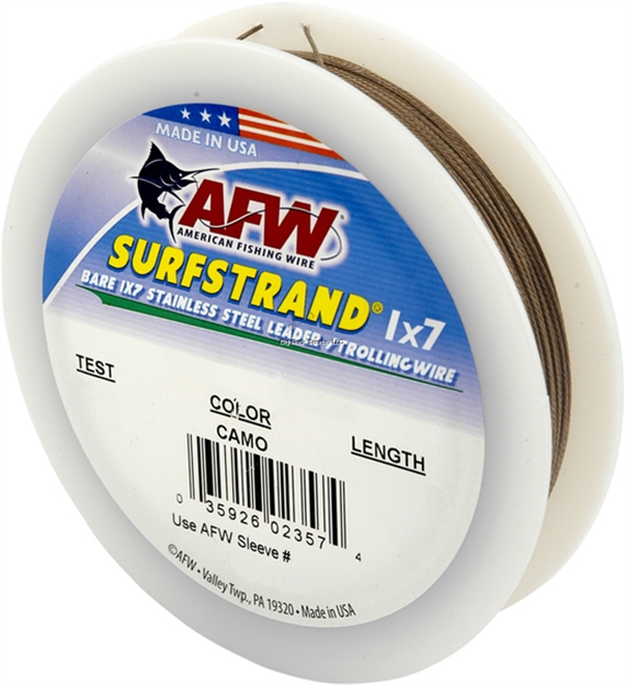 Picture of Afw Surfstrand, Bare 1X7 Stainless Steel Leader Wire, 40 LB (18 Kg) Test, .015 IN (0.38 Mm) Dia, Camo, 300 FT (91.5 M)
