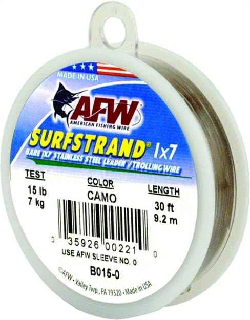 Picture of Afw Surfstrand, Bare 1X7 Stainless Steel Leader Wire, 60 LB (27 Kg) Test, .018 IN (0.46 Mm) Dia, Camo, 30 FT (9.2 M)