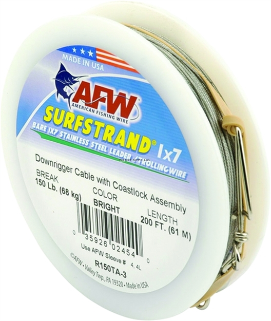 Picture of Afw Surfstrand Downrigger Wire, 1X7 Stainless, Comp. Assembly, 150Lb (68Kg) Test, .031 IN (0.79Mm) Dia, Bright, 300Ft (92M)