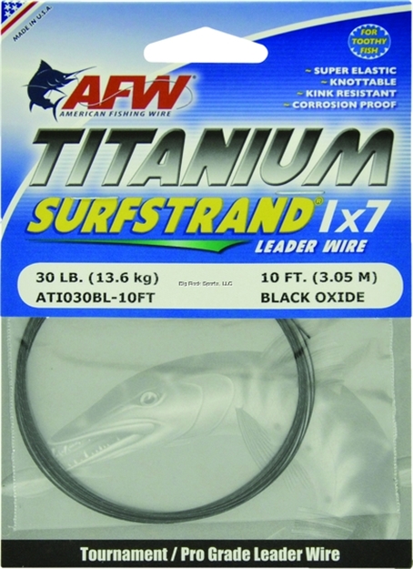 Picture of Afw Titanium Surfstrand, Bare 1X7 Leader Wire, 30 LB (14 Kg) Test, .017 IN (0.43 Mm) Diam, Black Oxide, 10 FT (3.1 M)