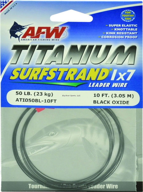 Picture of Afw Titanium Surfstrand, Bare 1X7 Leader Wire, 50 LB (23 Kg) Test, .021 IN (0.53 Mm) Dia, Black Oxide, 10 FT (3.1 M)