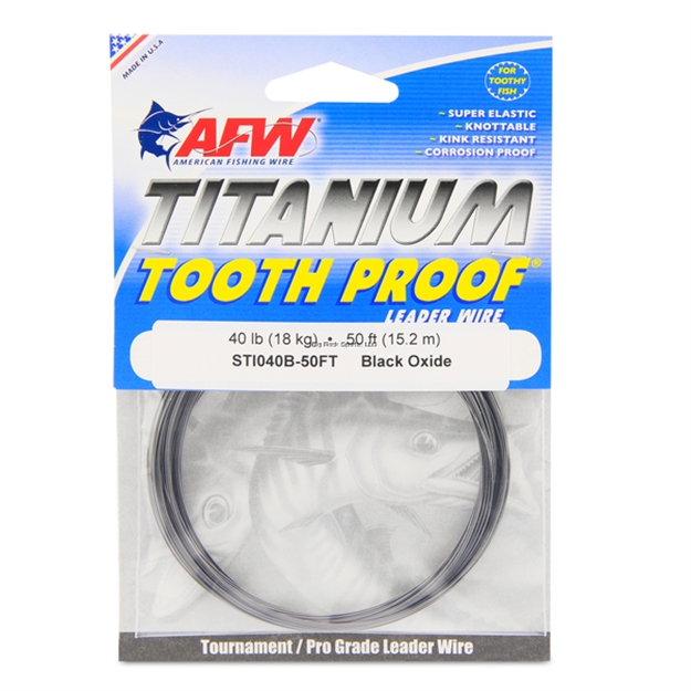 Picture of Afw Titanium Tooth Proof, Single Strand Leader Wire, 40 LB (18 Kg) Test, .017 IN (0.43 Mm) Dia, Black Oxide, 50 FT (15.2 M)