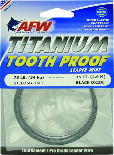 Picture of Afw Titanium Tooth Proof, Single Strand Leader Wire, 75 LB (34 Kg) Test, .023 IN (0.58 Mm) Diam, Black Oxide, 15 FT (4.6 M)