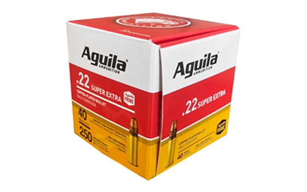 Picture of  Aguila 1B221100 Super Extra High Velocity 22Lr 40Gr Copper Plated Solid Point 250 Per Box/8 Case 640420013114