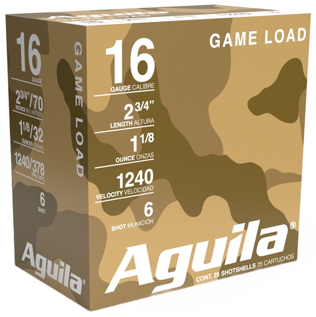 Picture of  Aguila 1Chb1606 Birdshot High Velocity 16 Gauge 2.75" 1 1/8 OZ 6 Shot 25 Per Box/ 10 Case 640420002637