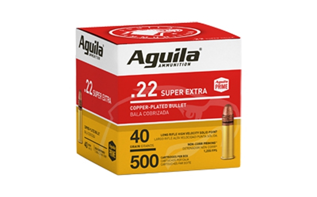 Picture of  Aguila 1B221115 Super Extra High Velocity 22Lr 40Gr Copper Plated Solid Point 500 Per Box/4 Case
