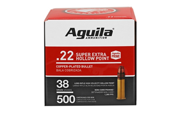 Picture of  Aguila 1B221118 Super Extra Rimfire 22Lr 38Gr Copper Plated Hollow Point 500 Per Box/4 Case 640420013145