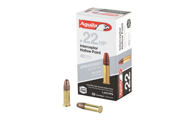 Picture of Aguila 1B220321 Interceptor  22Lr 40Gr Copper Plated Hollow Point 50 Per Box/20 Case 1B222321     640420001456