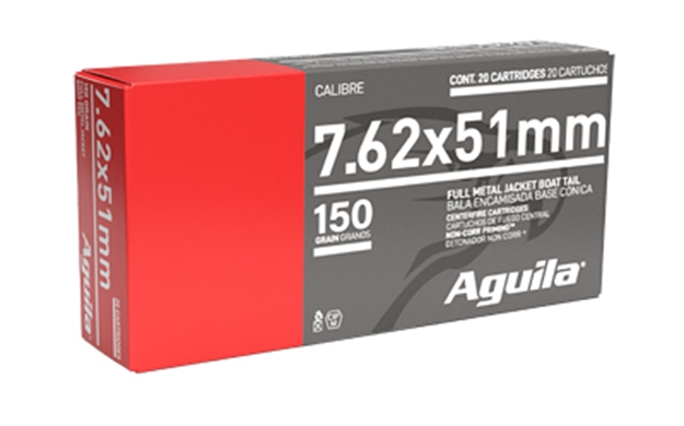 Picture of  Aguila 1E762110   7.62X51mm Nato 150Gr Full Metal Jacket Boat Tail 20 Per Box/25 Case 640420003252