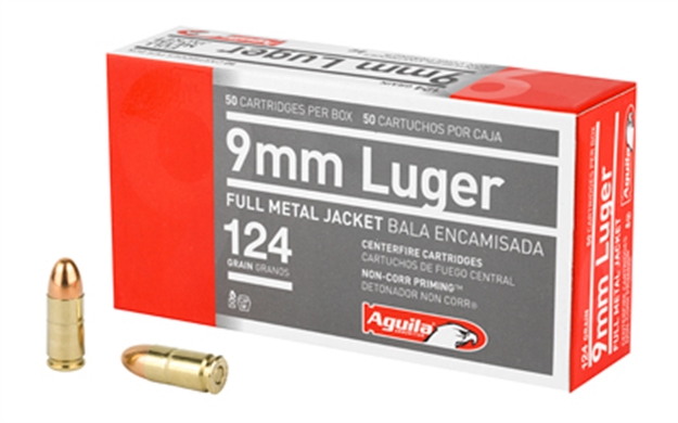 Picture of  Aguila 1E092110   9Mm Luger 124Gr Full Metal Jacket 50 Per Box/20 Case 640420003061