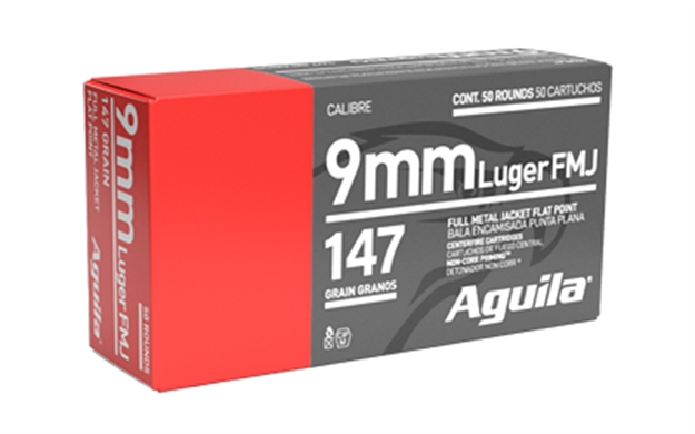 Picture of  Aguila 1E097719   9Mm Luger 147Gr Full Metal Jacket Flat Point 50 Per Box/20 Case