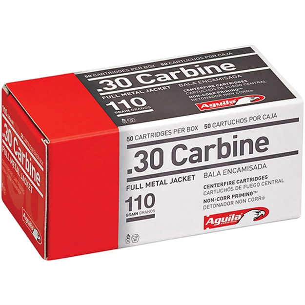 Picture of Aguila Centerfire Rifle Ammo, .30 Carbine, Fmj, 110 Gr, 1990 Fps, 50 Rnd IE302110