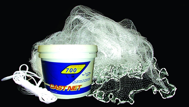Picture of Ahi 700 Pro Series 6 Panel Cast Net 8' Clear Mono 1/2" Mesh, 1.35 LB Per FT Lead Weights, (Pail Container)