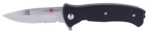 Picture of AL Mar Knives Amk2201 Mini S.E.R.E. 2020 G 3" Talon Part Serrated Satin D2 Steel/G10 Black Handle Folding