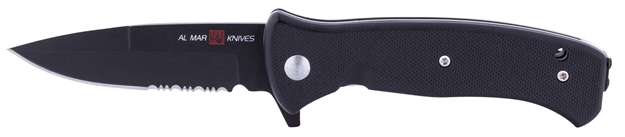 Picture of AL Mar Knives Amk2205 S.E.R.E. 2020 Night G 3" Talon Part Serrated Matte Black Titanium/D2 Steel G10 Black Handle Folding