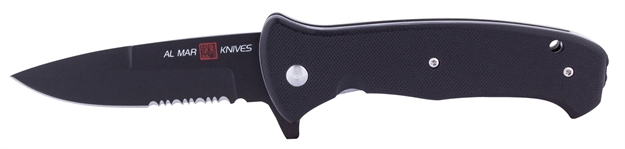 Picture of AL Mar Knives Amk2207 S.E.R.E. 2020 Night G 3.60" Talon Part Serrated Matte Black Titanium/D2 Steel G10 Black Handle Folding