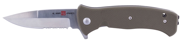Picture of AL Mar Knives Amk2209 S.E.R.E. 2020 3" Talon Part Serrated Satin 8Cr13mov Ss/Frn OD Green Handle Folding