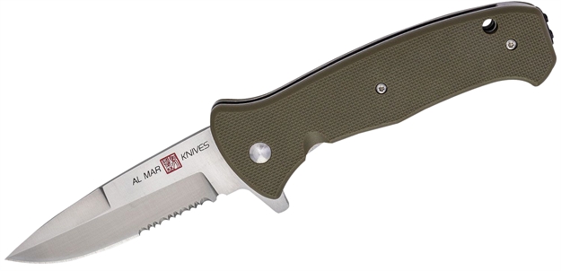 Picture of AL Mar Knives Amk2211 S.E.R.E. 2020 3.60" Talon Part Serrated Satin 8Cr13mov Ss/Frn OD Green Handle Folding