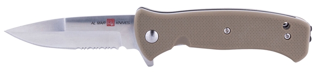 Picture of AL Mar Knives Amk2213 Mini S.E.R.E. 2020 3" Talon Part Serrated Satin 8Cr13mov SS Frn Coyote Handle Folding