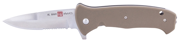 Picture of AL Mar Knives Amk2215 S.E.R.E. 2020 3.60" Talon Part Serrated Satin 8Cr13mov Ss/Frn Coyote Handle Folding