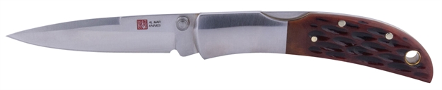 Picture of AL Mar Knives Amk7002 Honey Jigged Bone Hawk 2.50" Talon Plain Satin Aus 8/Brown Jigged Bone Handle Folding