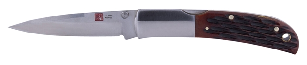 Picture of AL Mar Knives Amk7004 Honey Jigged Bone Falcon 3.15" Talon Plain Satin Aus 8/Brown Jigged Bone Handle Folding