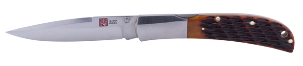 Picture of AL Mar Knives Amk7006 Honey Jigged Bone Eagle 4" Talon Plain Satin Aus 8/ Brown Jigged Bone Handle Folding